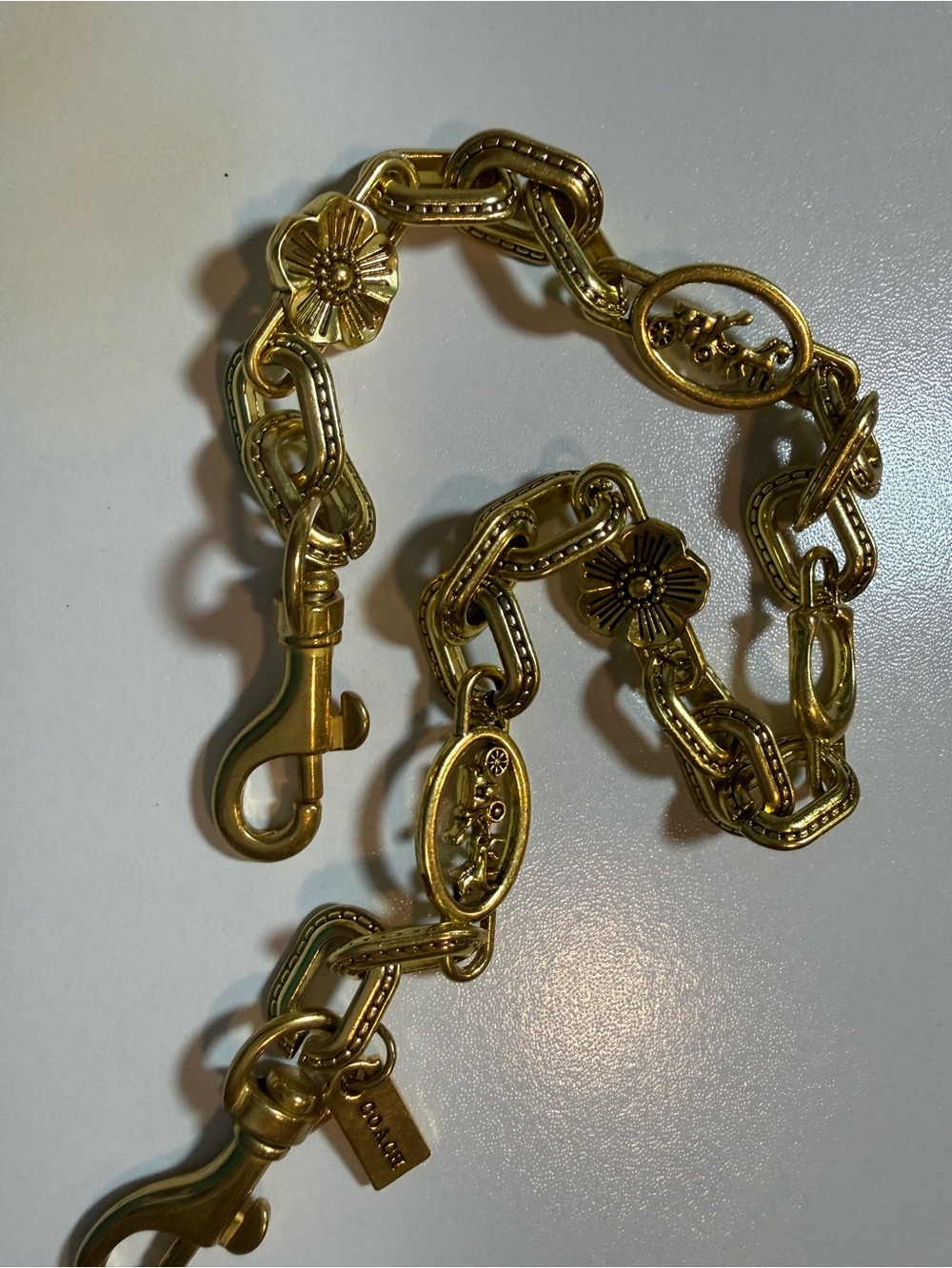 Coach Gold Floral Link Bracelet with Oval Charms
